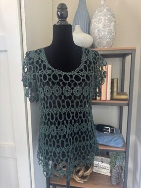 Bobeau Green Crochet Pullover Sweater - Size M/L